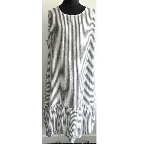 Gray and White Stripe Linen Dress XL / XXL - Picture 1 of 5